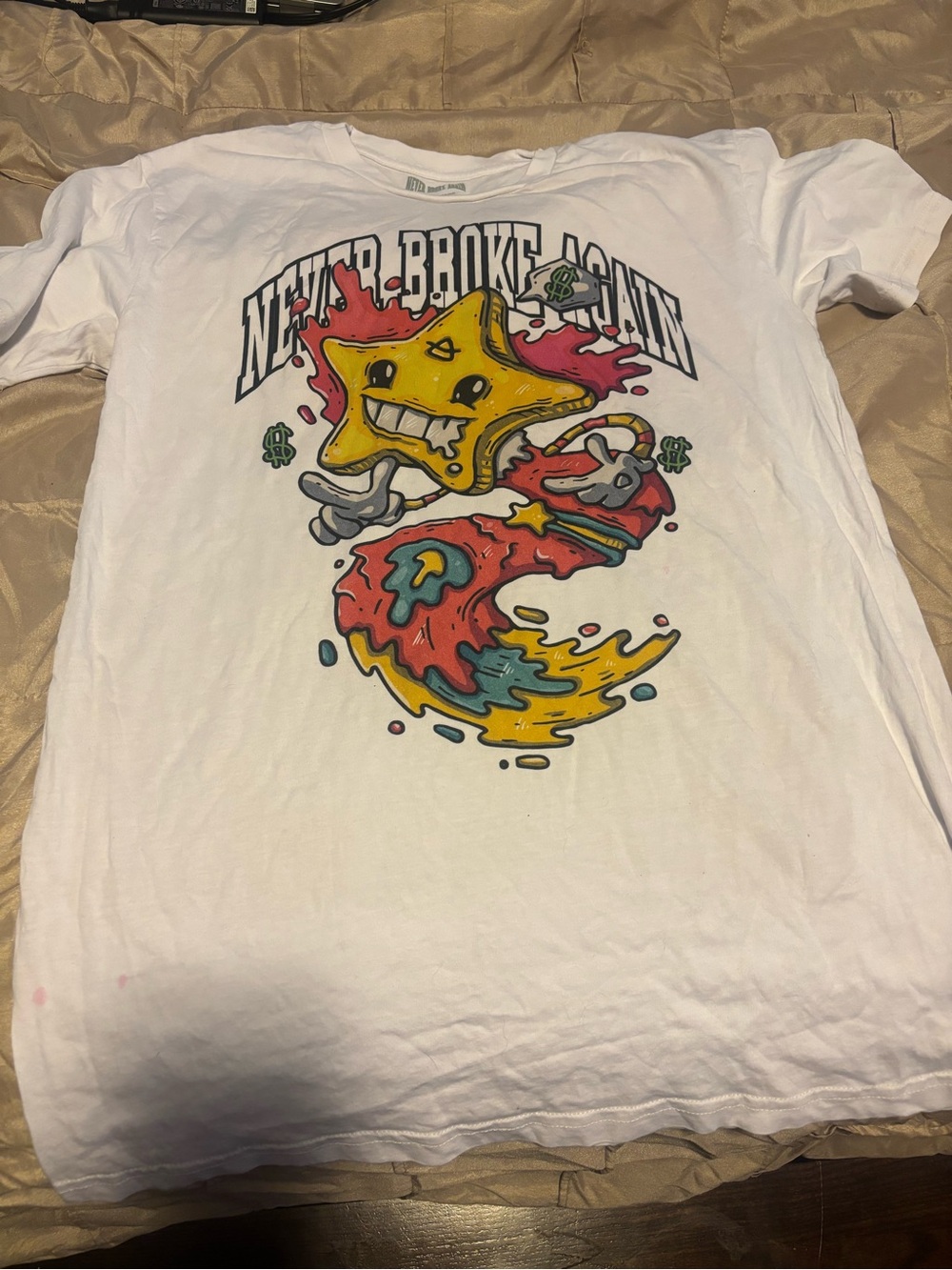 NBA Youngboy White Graphic Tee with Colorful Star Character